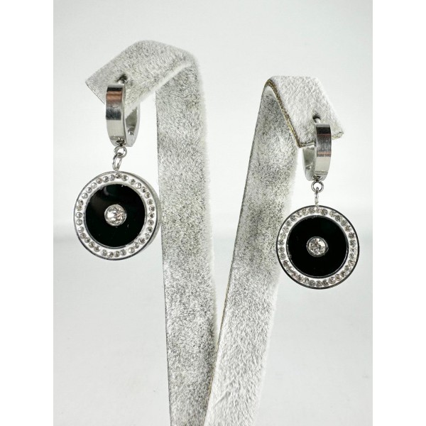 Gümüş Siyah Taşlı Küpe Gümüş Siyah Taşlı Küpe